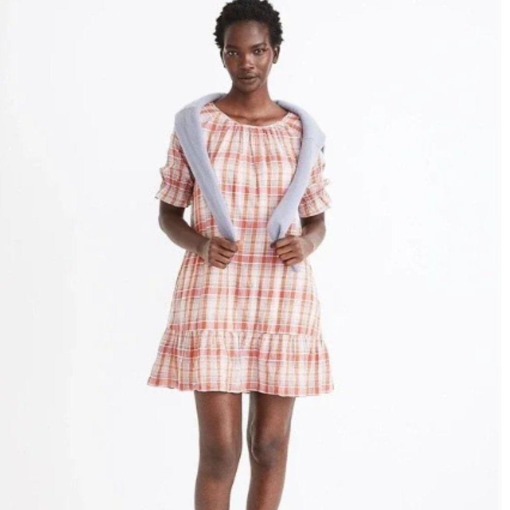 Madewell Plaid Ruffle Sleeve Dress (1381)🦋🦄